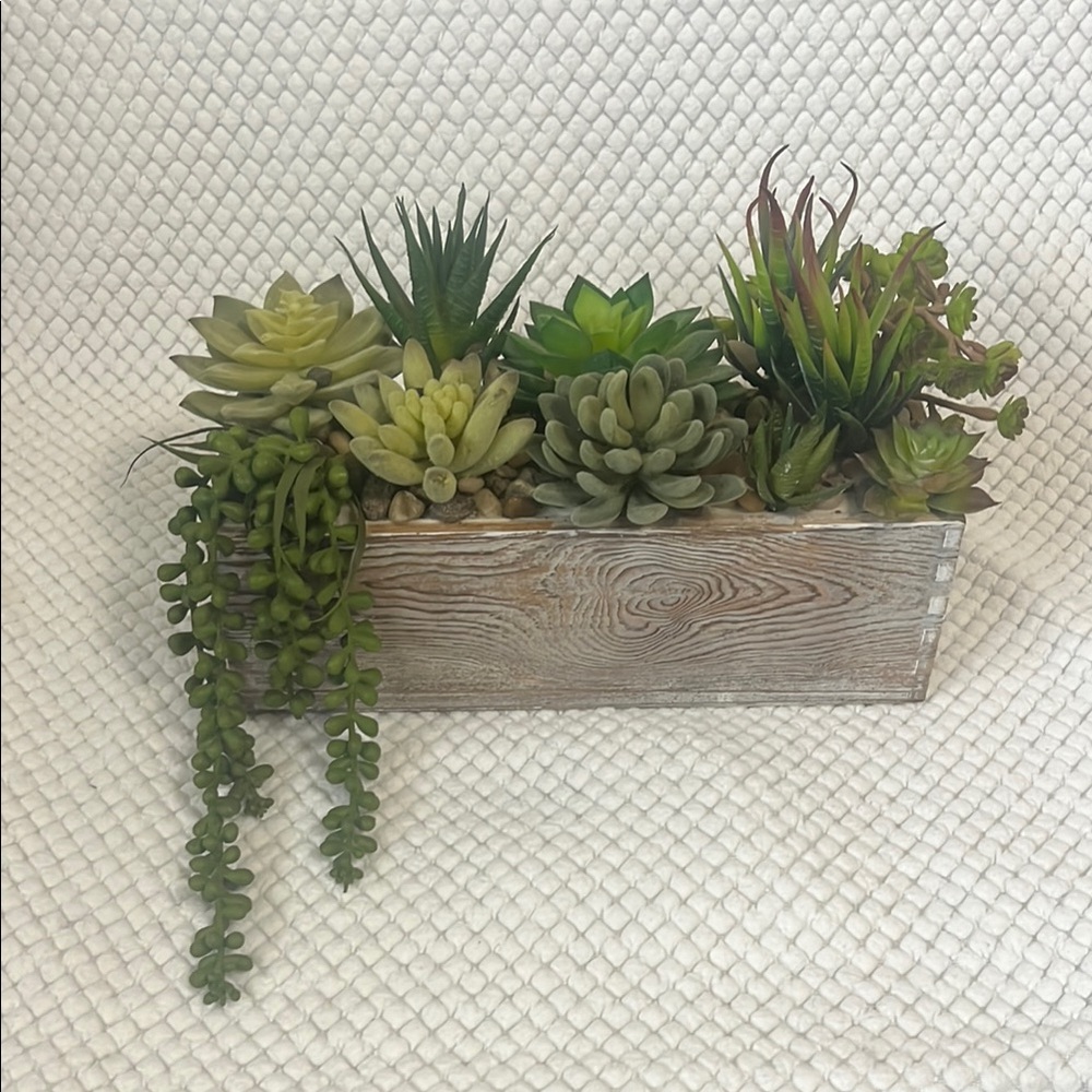 Rustic Wooden Planter with Succulents